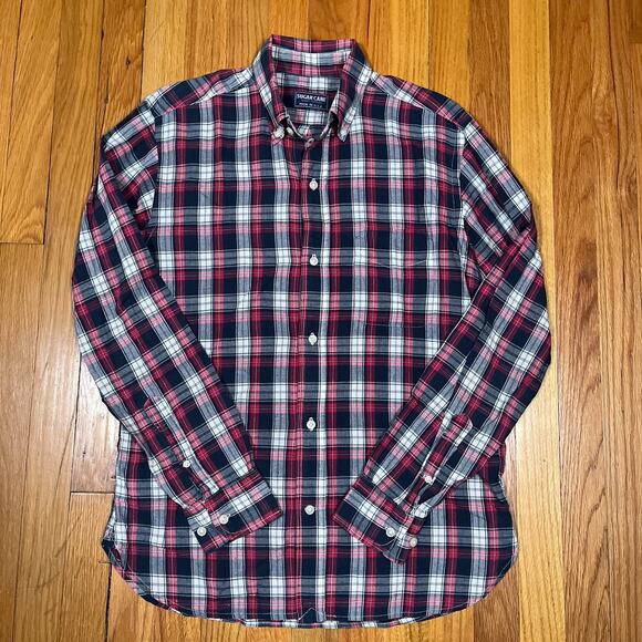 Sugar Cane Lightweight Plaid Button Down Shirt Size Large Made In USA Toyo Japan - Picture 2 of 10